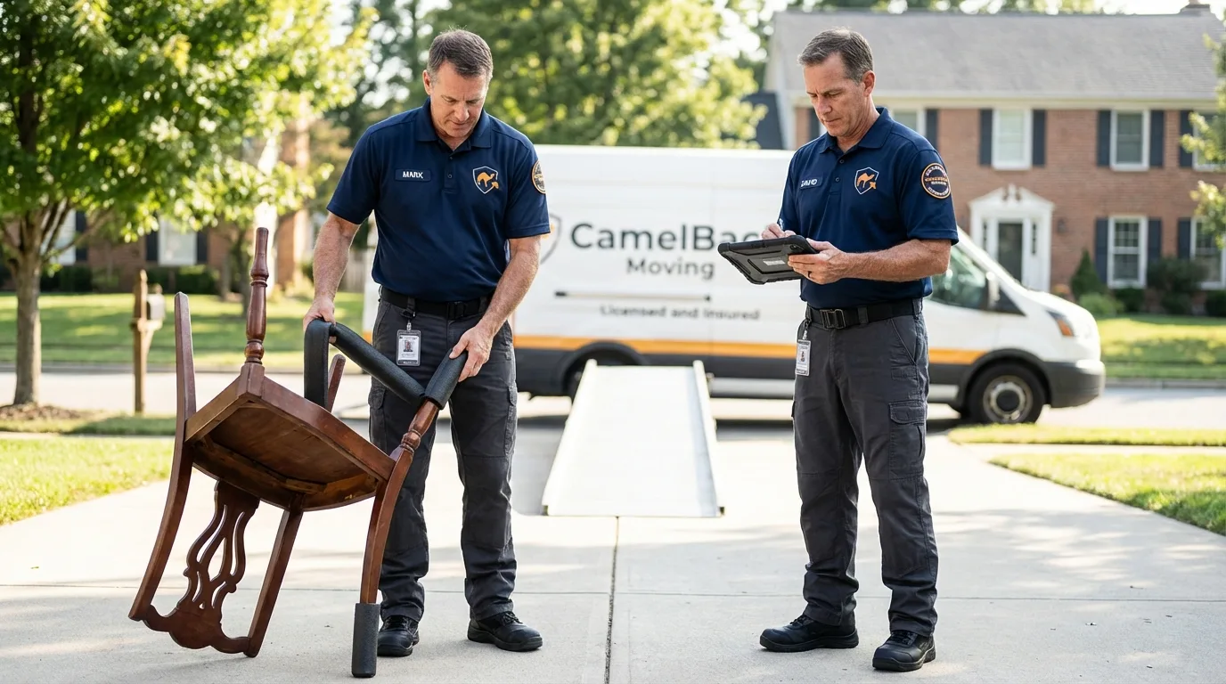 Movers inspecting furniture for damage prevention before loading in Villa Rica, GA